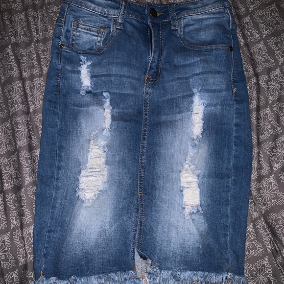 Ripped Jean Skirt - Picture 1 of 3